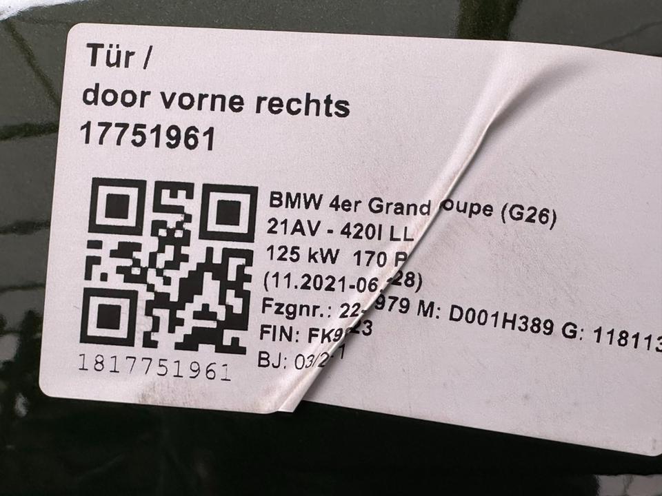 BMW 4 Series G26 420i Right Door Set – C4E Sanremo Green Metallic - Image 6
